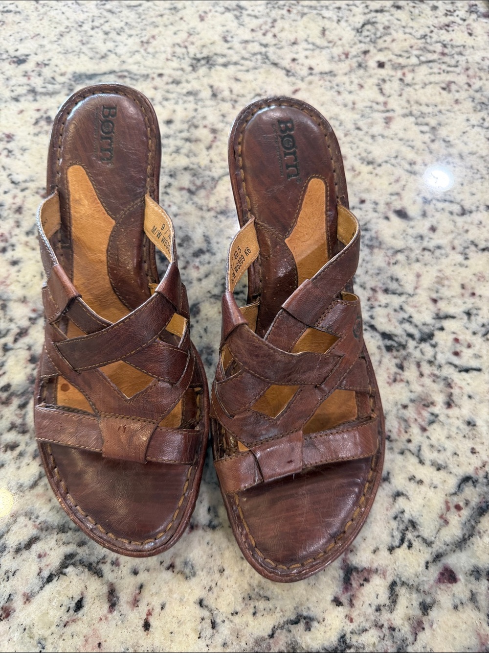Born Men's Brown Woven Leather Slide Sandals